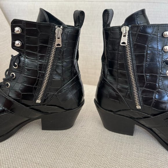 All Saints Katy Black Leather Ankle Boots Crocodile Size 7 - Picture 8 of 12